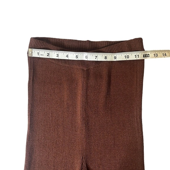NEW Aeron Brown Egon Rib Pants High Rise Knit Ribbed Slight Flare - Picture 6 of 9